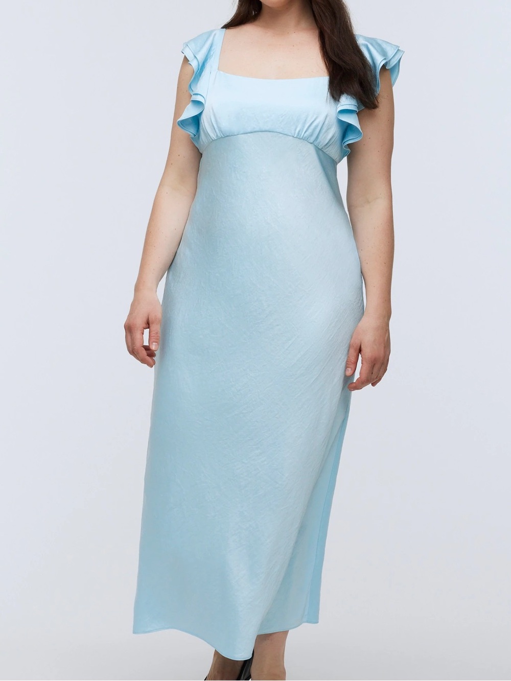NWT Madewell Light Blue Satin Flutter Sleeve Empire Waist Maxi Slip Dress 6 M